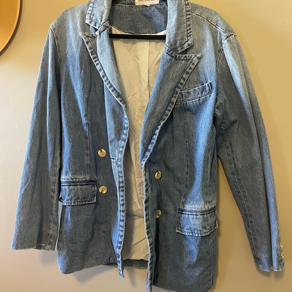 Something Navy Blue Denim Blazer Jacket